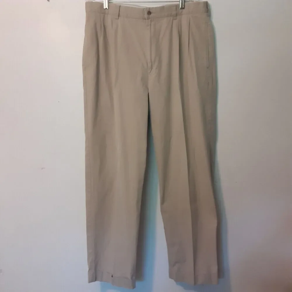 Polo Ralph Lauren Adult Mens 35/30 Beige Pleated 100% Cotton Pants